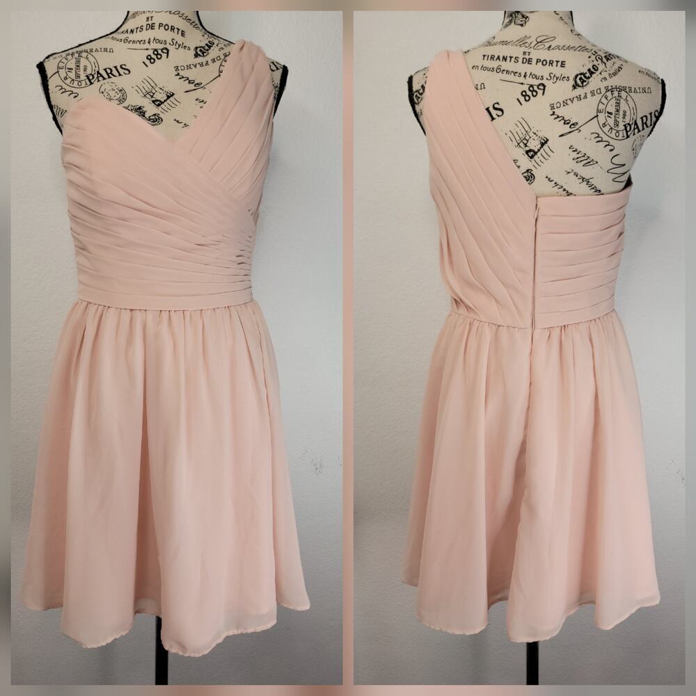 Morilee Madeline Gardner 8 babydoll Mini Dress One shoulder Layered Blushed